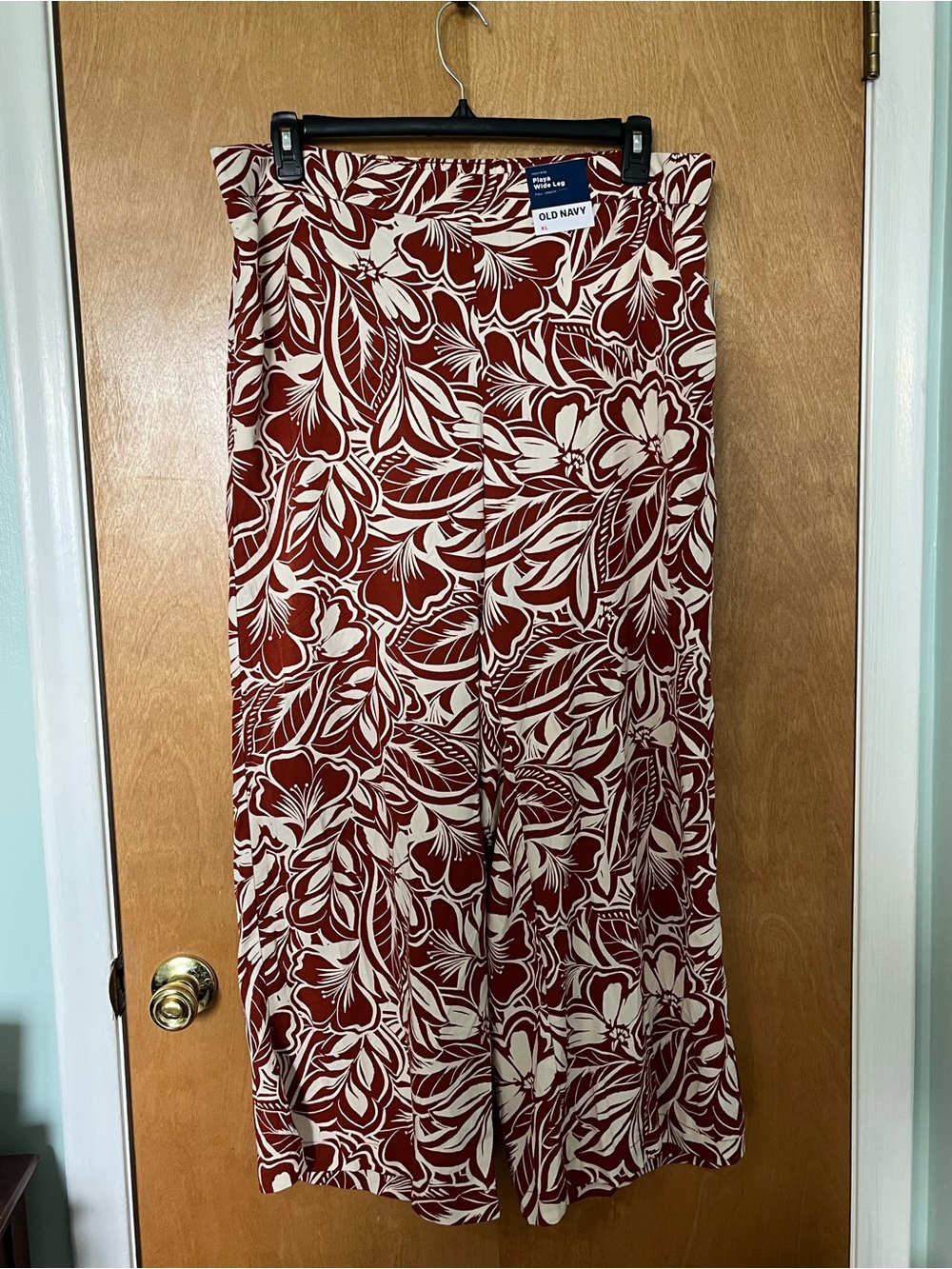 Old Navy Women's Size XL Playa Wide-Leg Burnt-Orange & Cream Botanical Pants